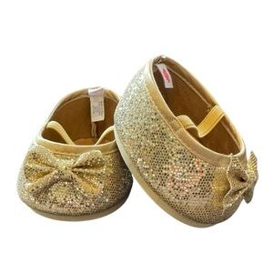 Build-A-Bear Sparkly Gold Dress Shoes with Bow and Elastic Strap